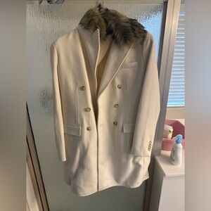 Polo Ralph Lauren Cream Double-Breasted Coat with Faux Fur